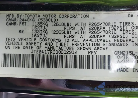 2003 Toyota 4Runner Limited V6 z USA, uszkodzony, nr VIN JTEBU17R338002902